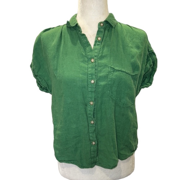 Zara Kelly Green Linen Pocket Cropped Blouse - M - Picture 4 of 14